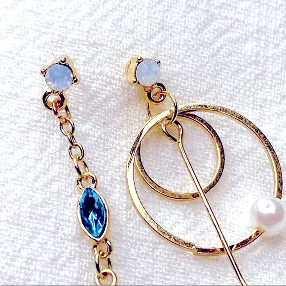 ❣️$25/3❣️ Mermaid Moonstone Blue Rhinestone Dangle Difference Earrings - Picture 4 of 9